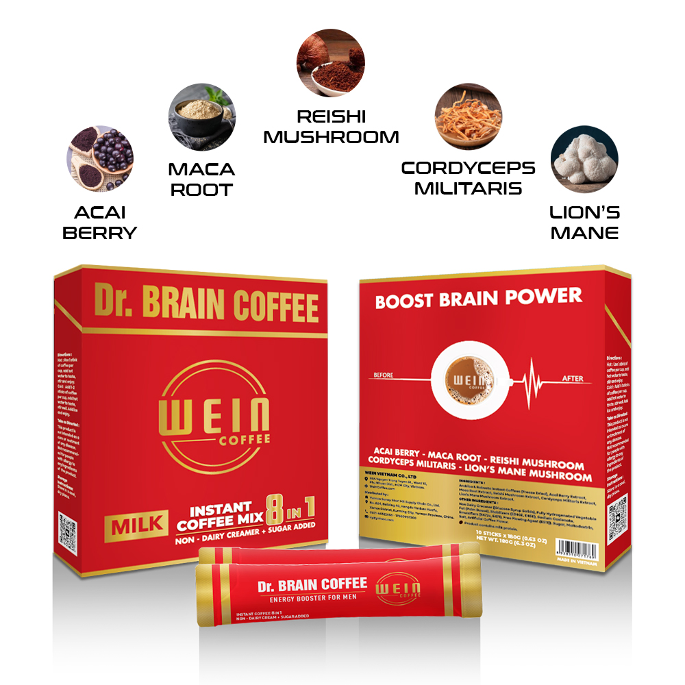 DR. BRAIN COFFEE 8 IN 1 - BOOST BRAIN POWER - MILK COFFEE 8 IN 1 - TĂNG CƯỜNG NĂNG LƯỢNG TRÍ NÃO